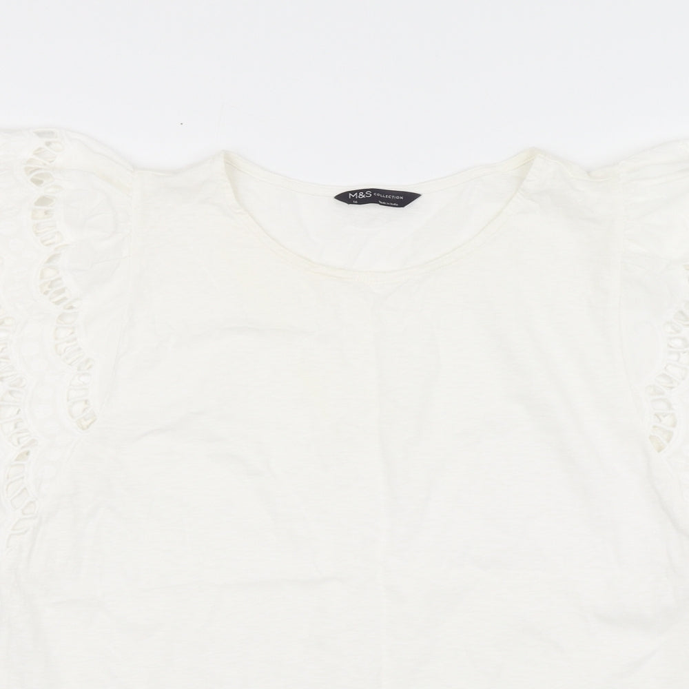 Marks and Spencer Womens Ivory Cotton Basic T-Shirt Size 16 Round Neck