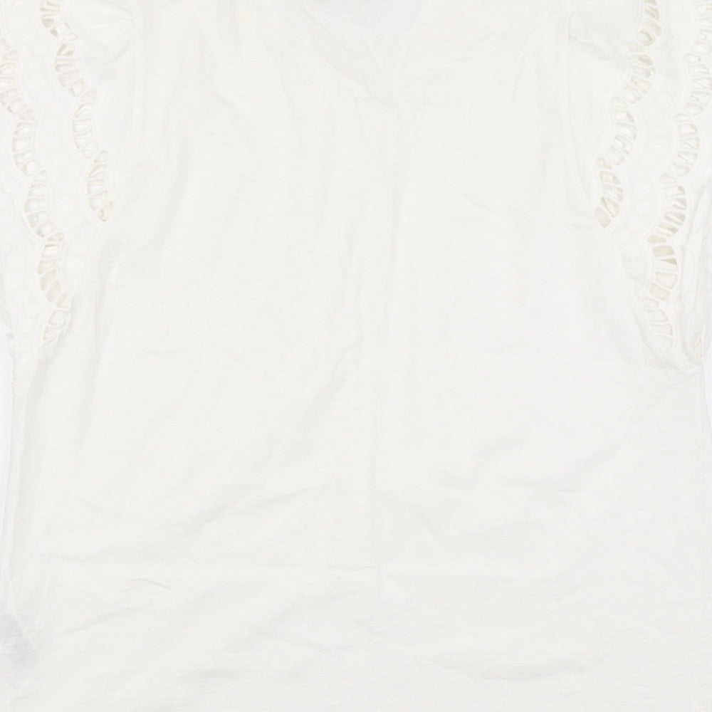Marks and Spencer Womens Ivory Cotton Basic T-Shirt Size 16 Round Neck
