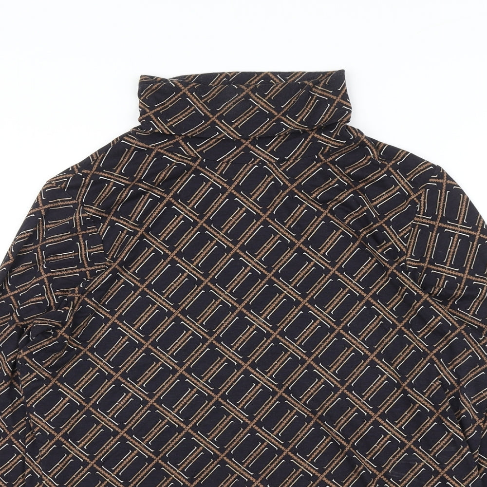 Hobbs Womens Blue Geometric Viscose Basic Blouse Size L Roll Neck