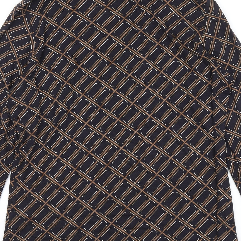 Hobbs Womens Blue Geometric Viscose Basic Blouse Size L Roll Neck