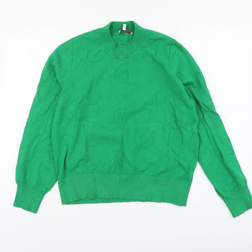 Net Womens Green High Neck Polka Dot Viscose Pullover Jumper Size 12