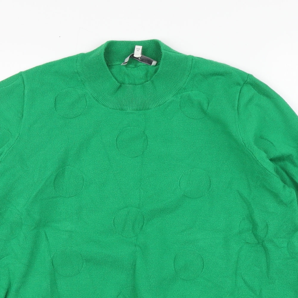 Net Womens Green High Neck Polka Dot Viscose Pullover Jumper Size 12