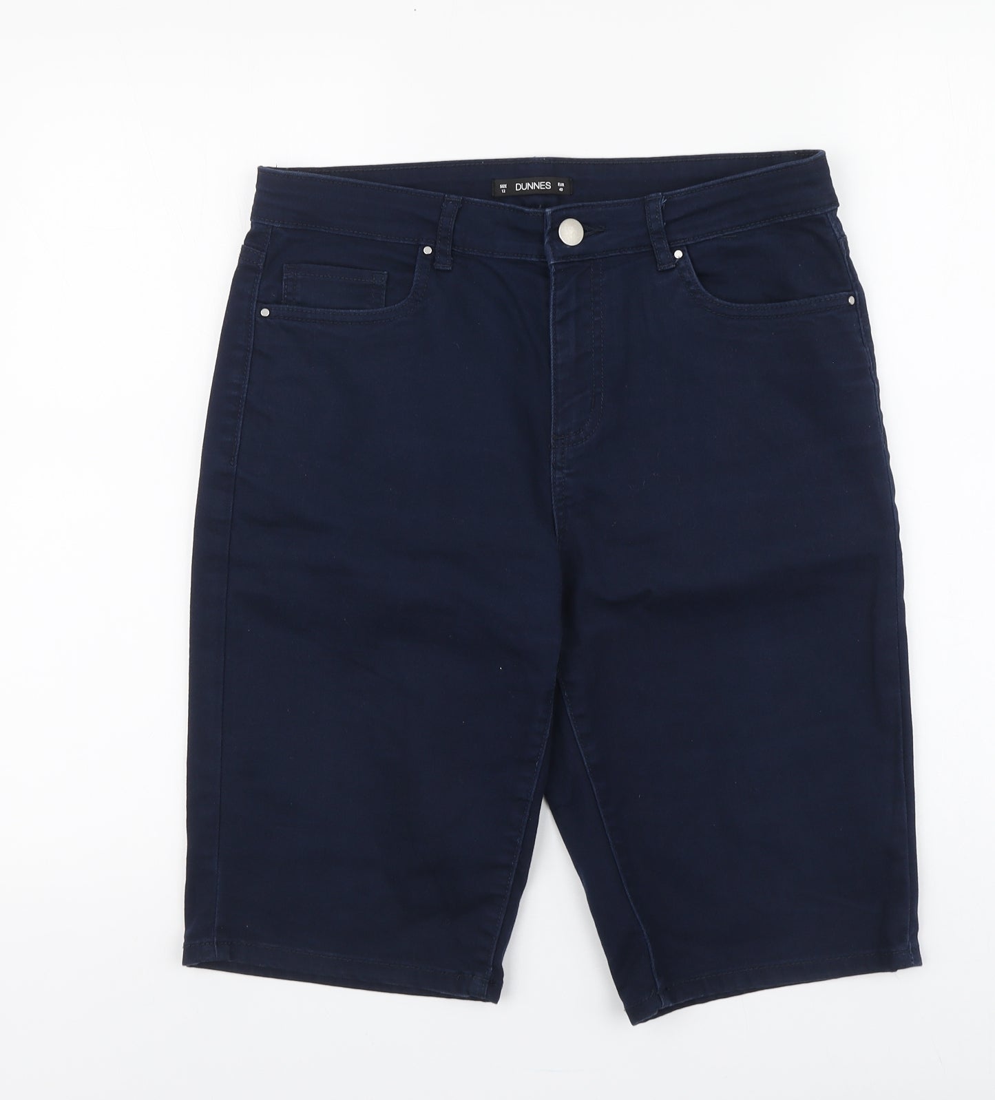 Dunnes Stores Womens Blue Cotton Bermuda Shorts Size 12 L12 in Regular Button