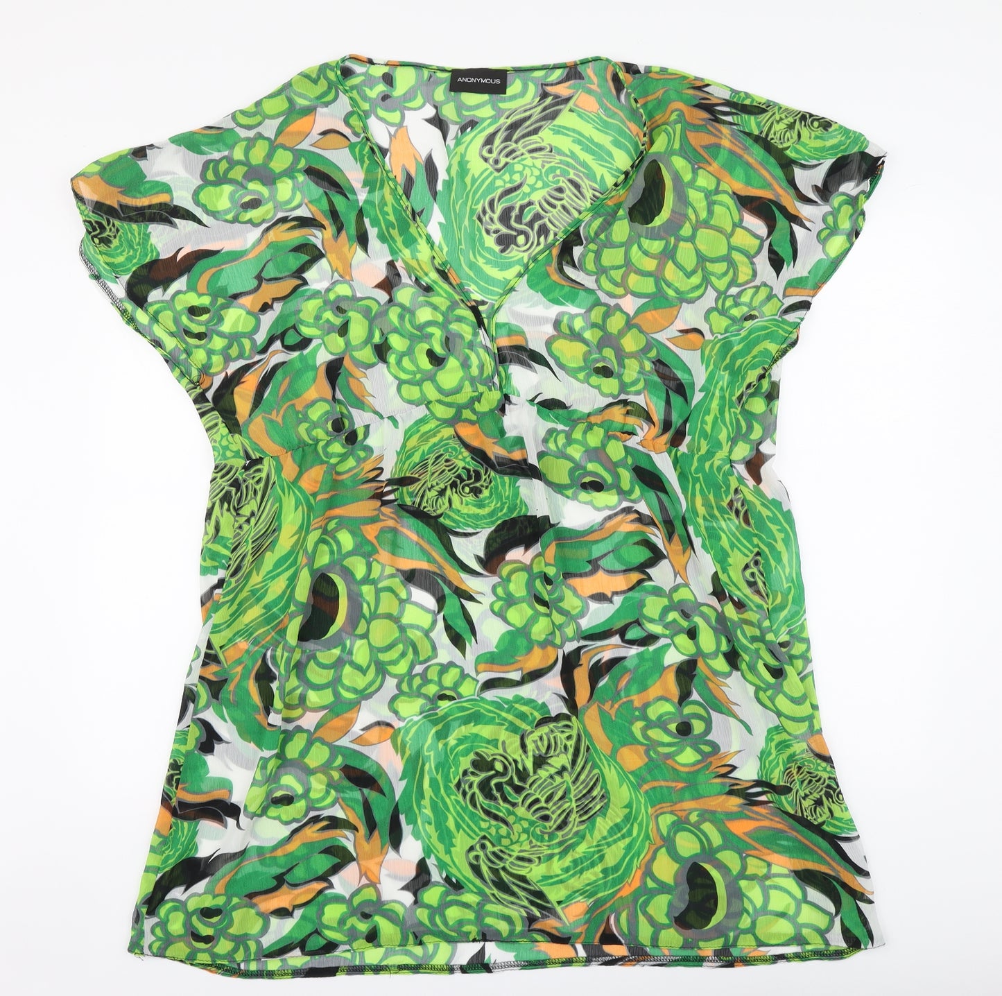 Anonymous Womens Green Floral Polyester A-Line Size 22 V-Neck - Beachwear