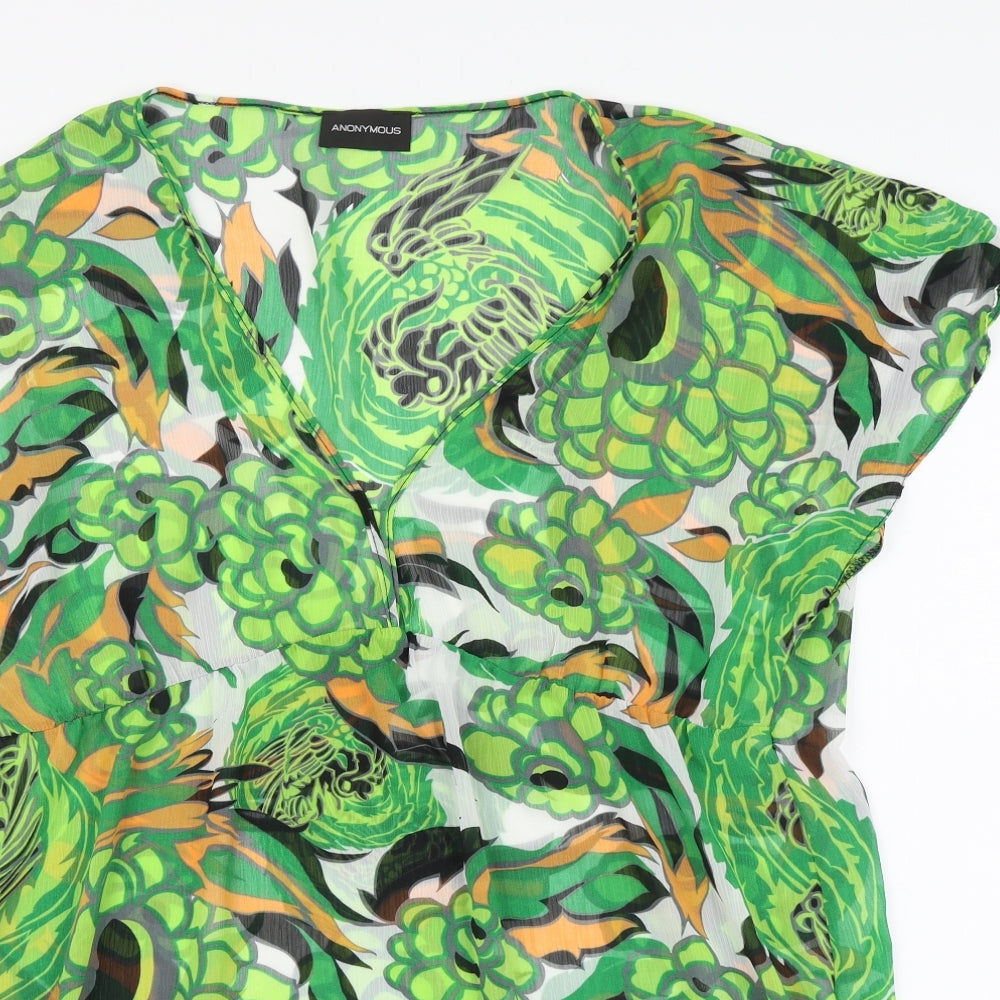 Anonymous Womens Green Floral Polyester A-Line Size 22 V-Neck - Beachwear