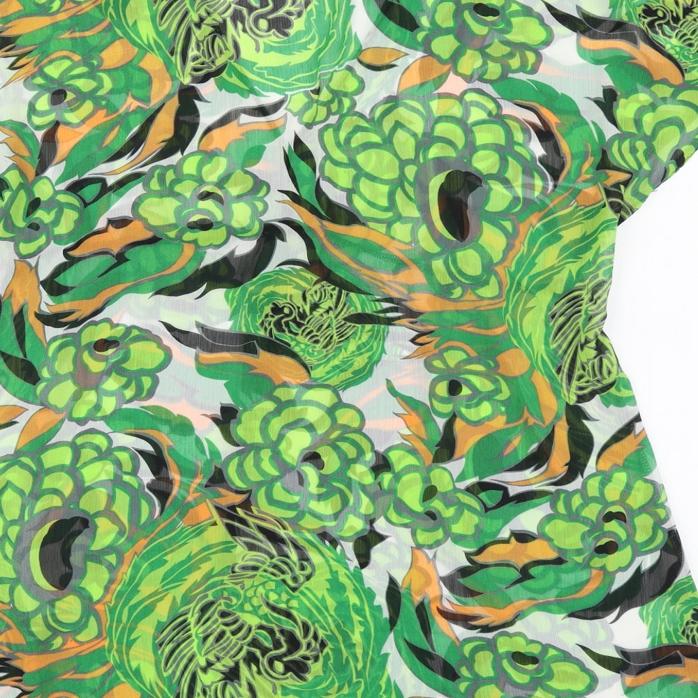 Anonymous Womens Green Floral Polyester A-Line Size 22 V-Neck - Beachwear