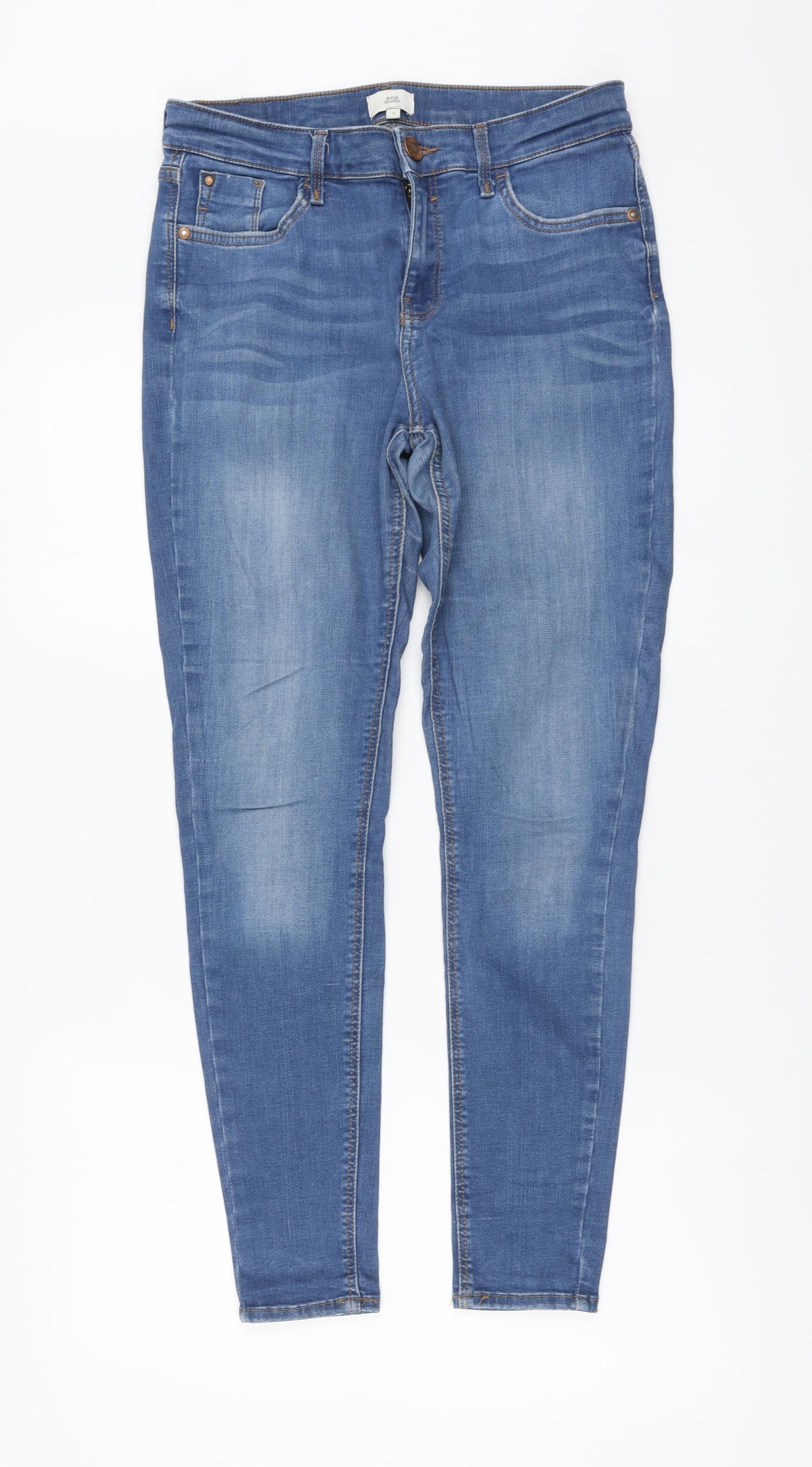 River Island Womens Blue Cotton Skinny Jeans Size 12 L29 in Regular Button