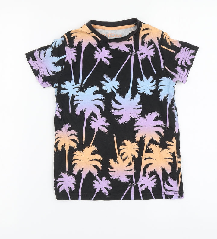 Urban Boys Black Geometric Cotton Basic T-Shirt Size 6-7 Years Round Neck Pullover