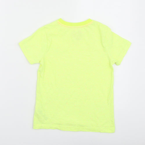 F&F Boys Yellow Cotton Basic T-Shirt Size 5-6 Years Round Neck Pullover - Dinosaur