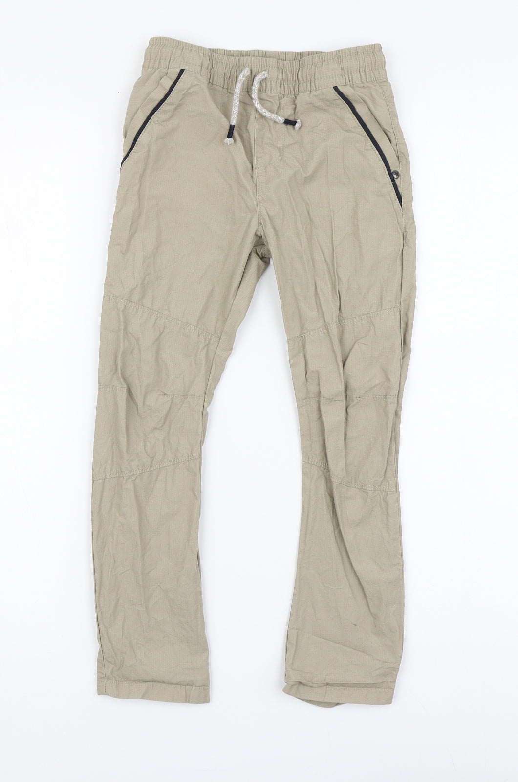 F&F Boys Beige Cotton Jegging Trousers Size 5-6 Years Regular Drawstring