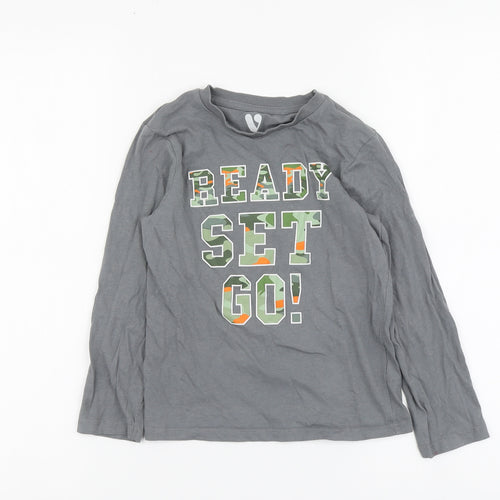 By Very Boys Grey Cotton Basic T-Shirt Size 6-7 Years Round Neck Pullover