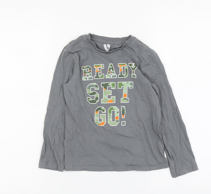 By Very Boys Grey Cotton Basic T-Shirt Size 6-7 Years Round Neck Pullover