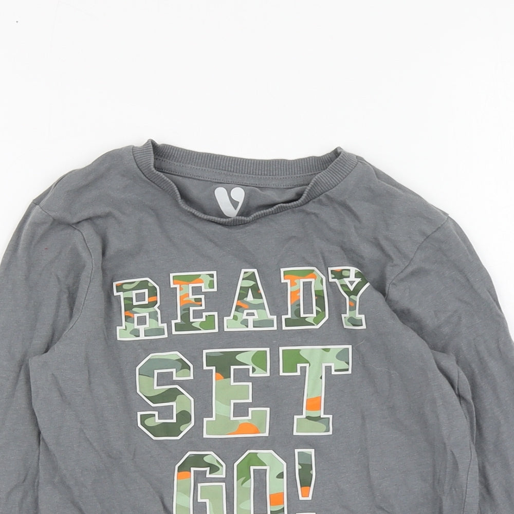 By Very Boys Grey Cotton Basic T-Shirt Size 6-7 Years Round Neck Pullover