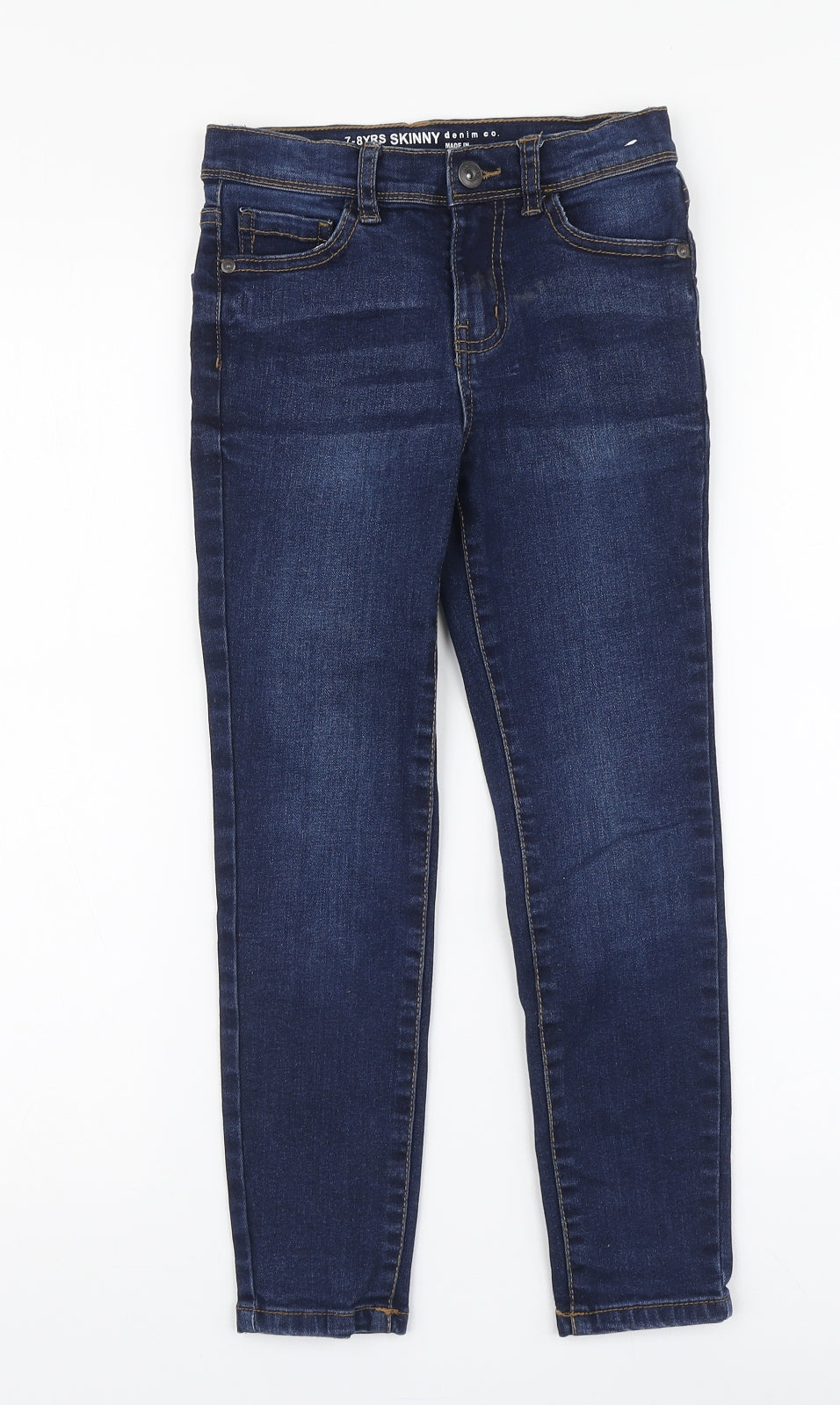 Denim & Co. Boys Blue Cotton Skinny Jeans Size 7-8 Years Regular Zip