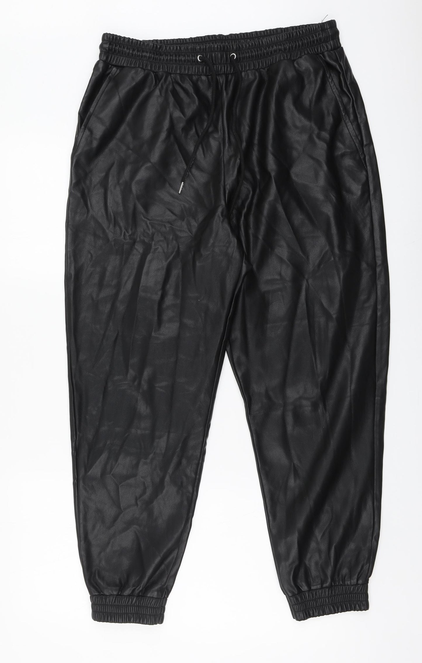 Bagatelle Womens Black Polyurethane Jogger Trousers Size L L27 in Regular Drawstring