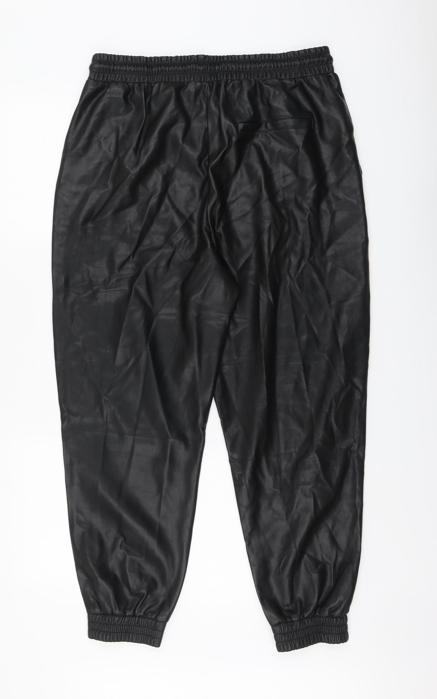 Bagatelle Womens Black Polyurethane Jogger Trousers Size L L27 in Regular Drawstring