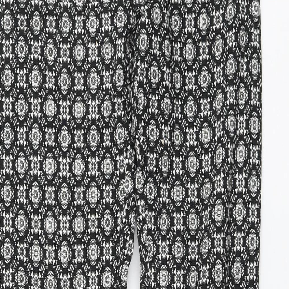 Primark Womens Black Geometric Viscose Chino Trousers Size 8 L28 in Regular Button