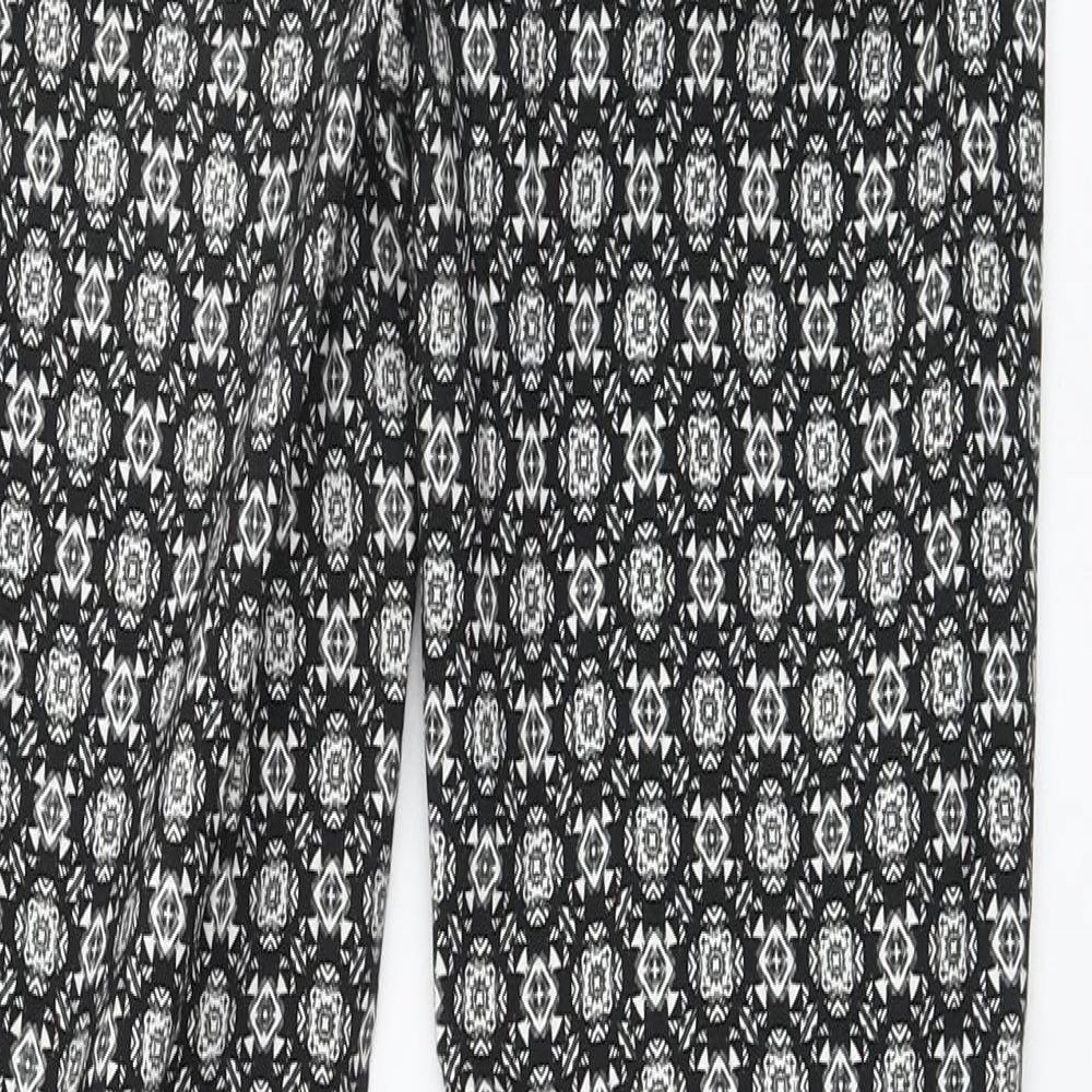 Primark Womens Black Geometric Viscose Chino Trousers Size 8 L28 in Regular Button