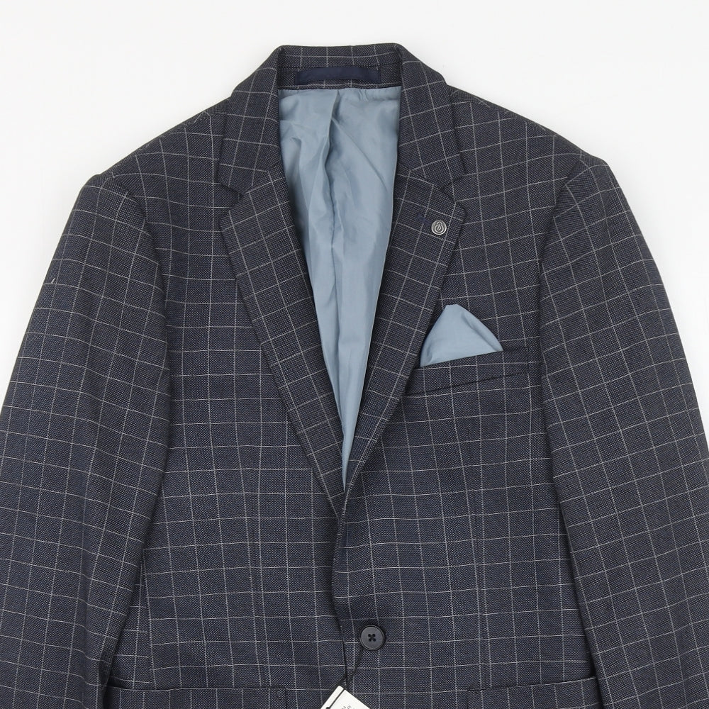 Burton Menswear Mens Blue Check Polyester Jacket Suit Jacket Size M
