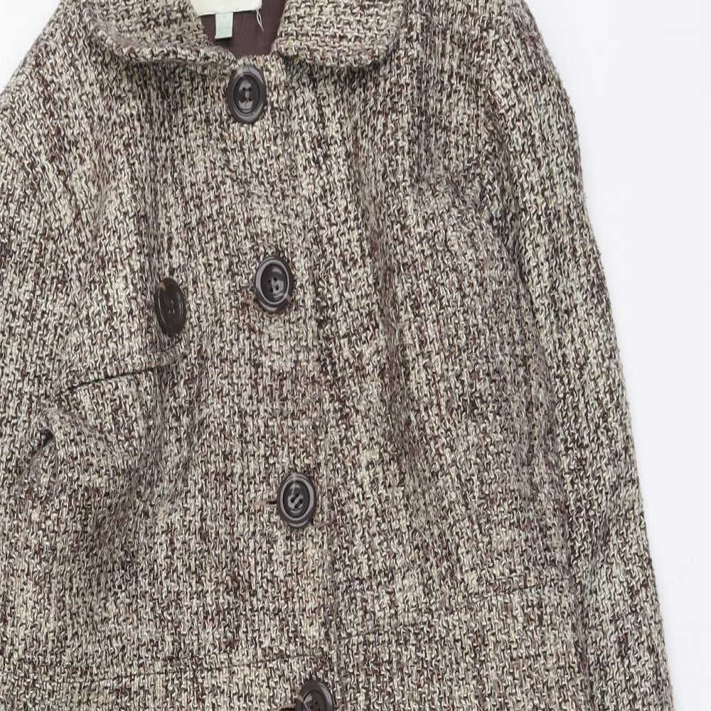 Blu Aqua Womens Brown Pea Coat Coat Size L Button