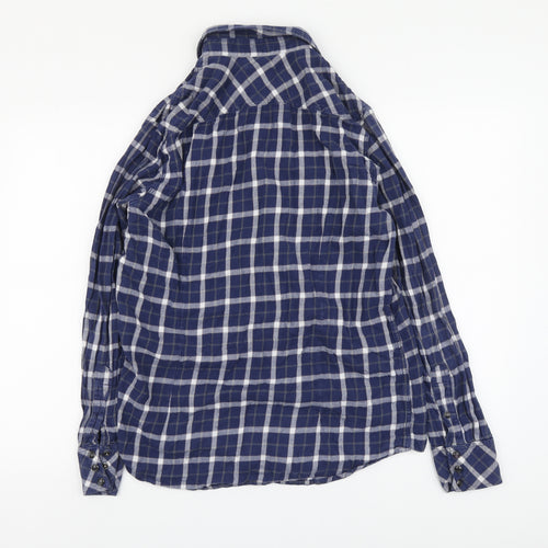 Raw Mens Blue Plaid Cotton Button-Up Size M Collared Button