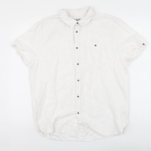 F&F Mens White Linen Button-Up Size XL Collared Button