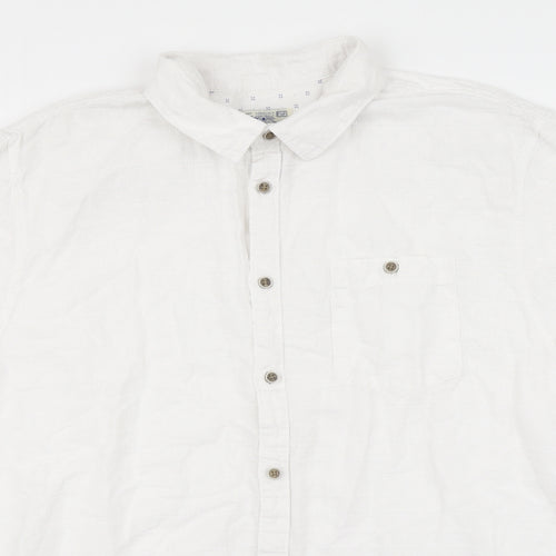 F&F Mens White Linen Button-Up Size XL Collared Button