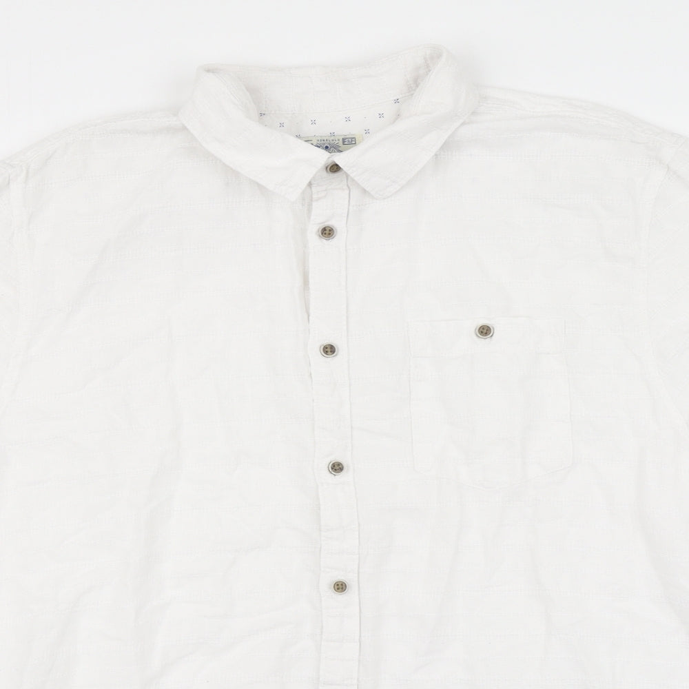 F&F Mens White Linen Button-Up Size XL Collared Button