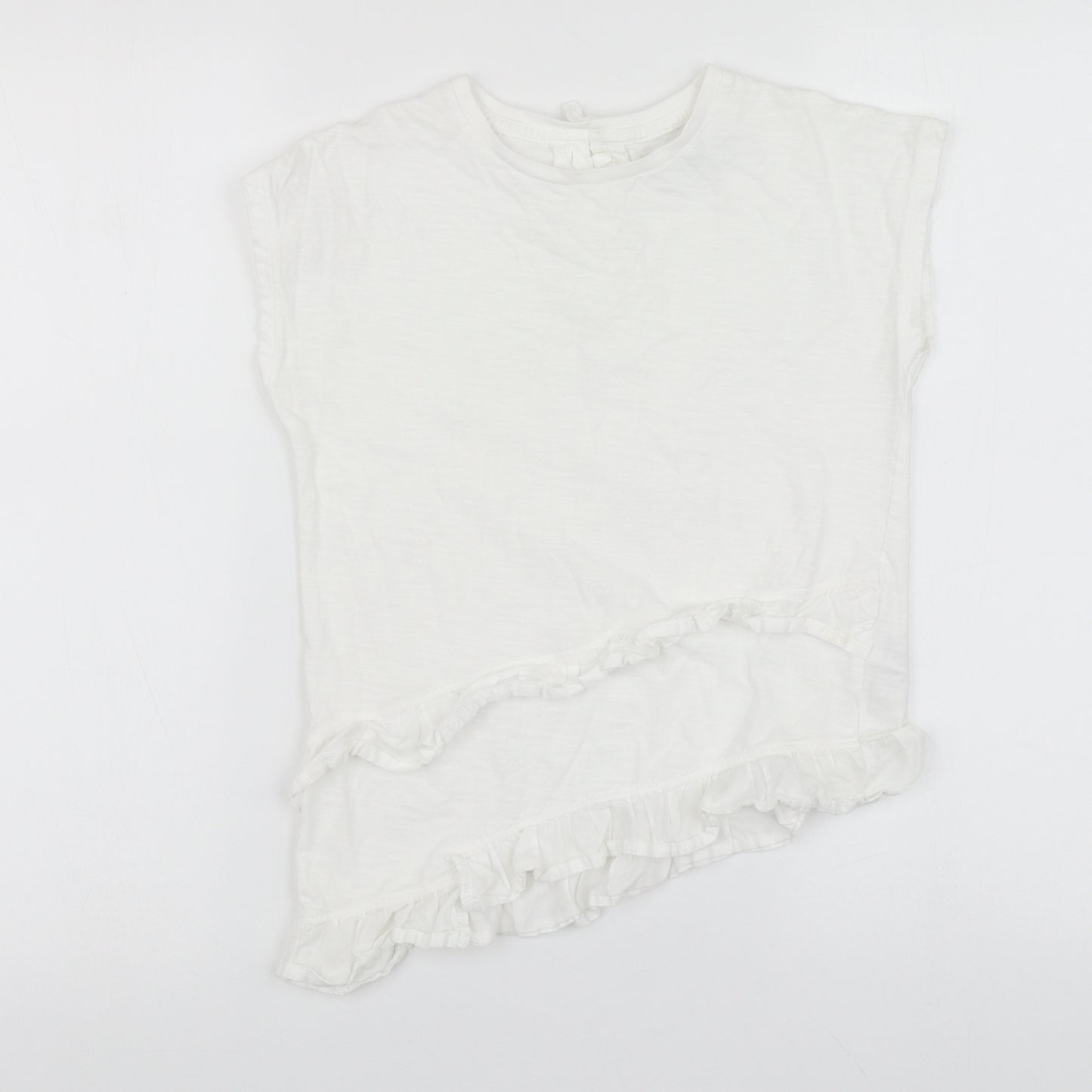 Marks and Spencer Girls White Cotton Basic T-Shirt Size 9-10 Years Round Neck Pullover