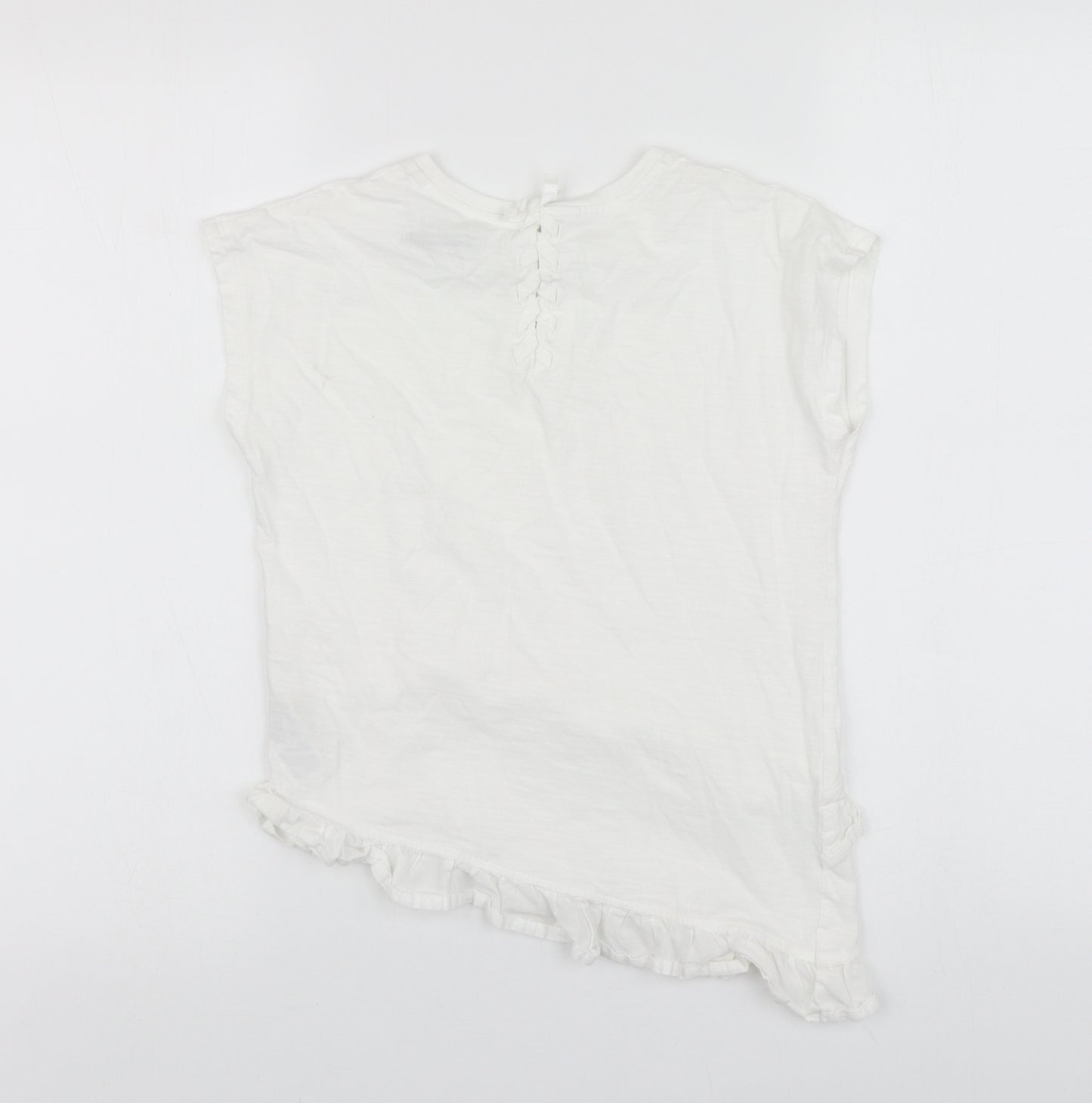 Marks and Spencer Girls White Cotton Basic T-Shirt Size 9-10 Years Round Neck Pullover