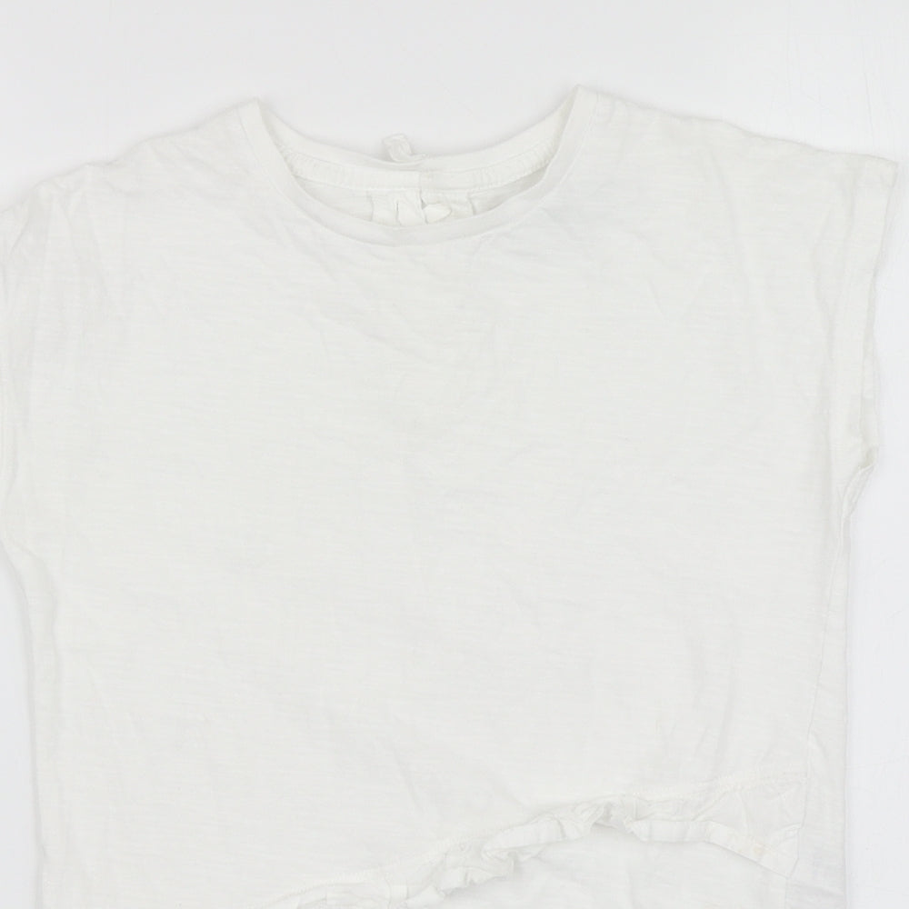 Marks and Spencer Girls White Cotton Basic T-Shirt Size 9-10 Years Round Neck Pullover