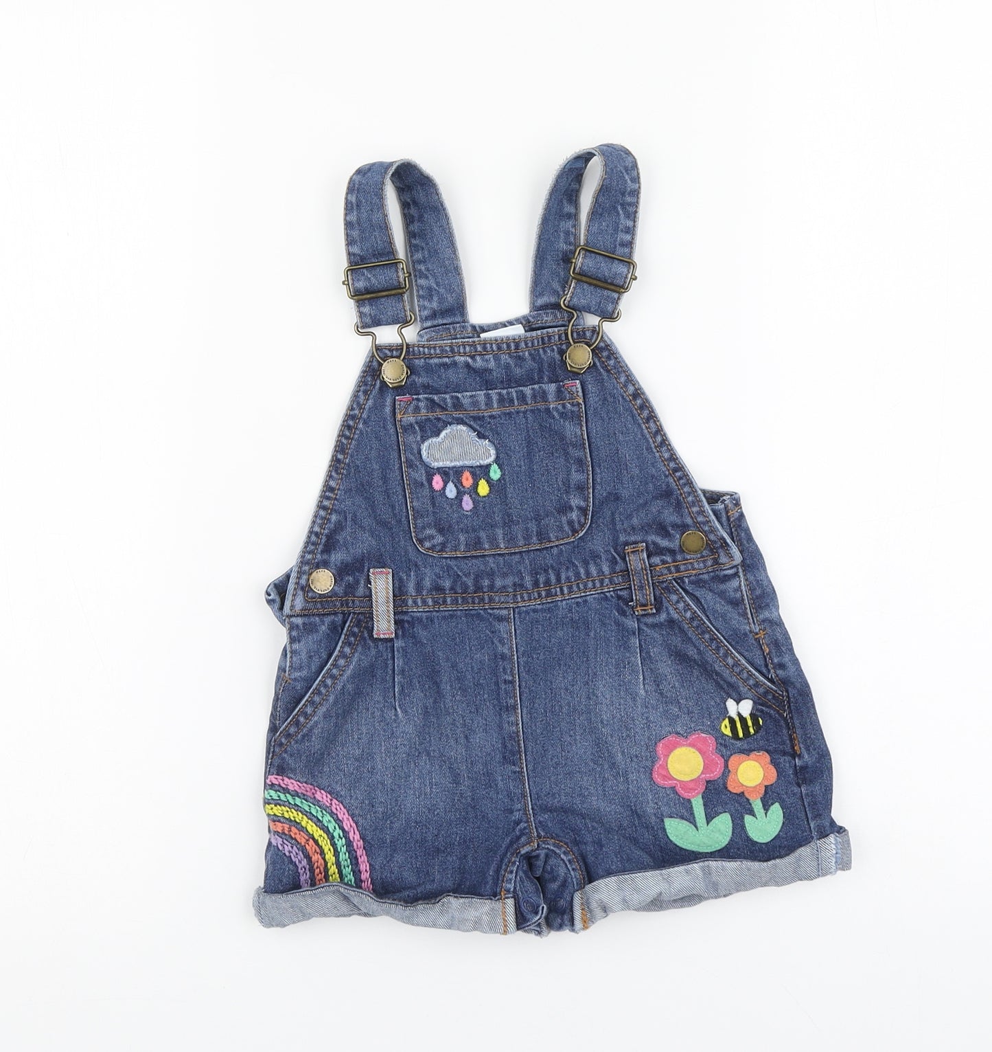 NEXT Girls Blue Cotton Dungaree One-Piece Size 18-24 Months Button