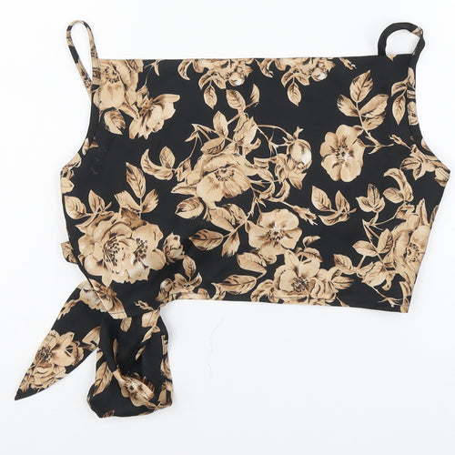 SheIn Womens Black Floral Polyester Basic Blouse Size S Square Neck - Tie Back