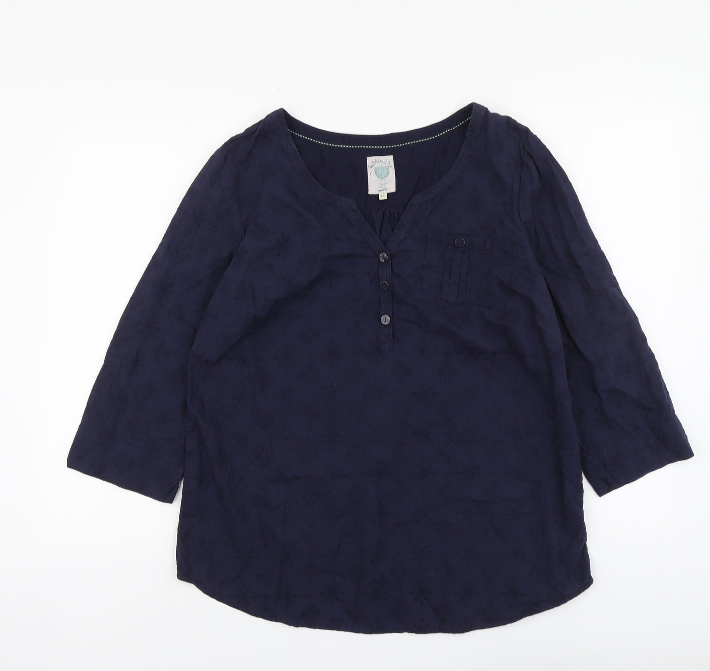 MANTARAY PRODUCTS Womens Blue Geometric Cotton Basic Blouse Size 16 V-Neck
