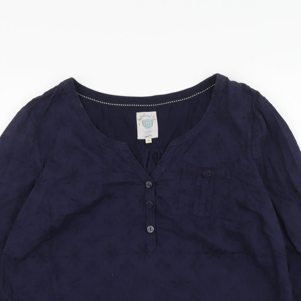 MANTARAY PRODUCTS Womens Blue Geometric Cotton Basic Blouse Size 16 V-Neck