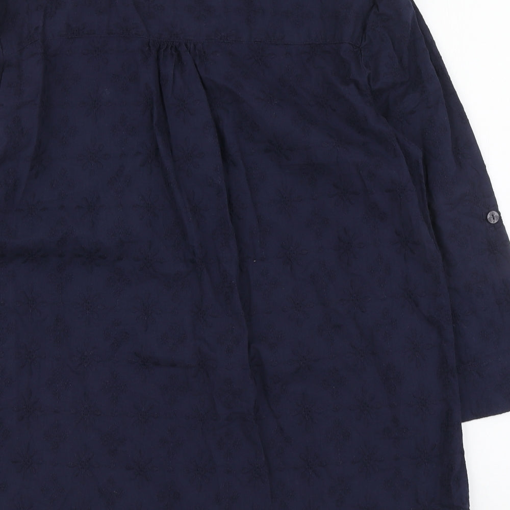 MANTARAY PRODUCTS Womens Blue Geometric Cotton Basic Blouse Size 16 V-Neck