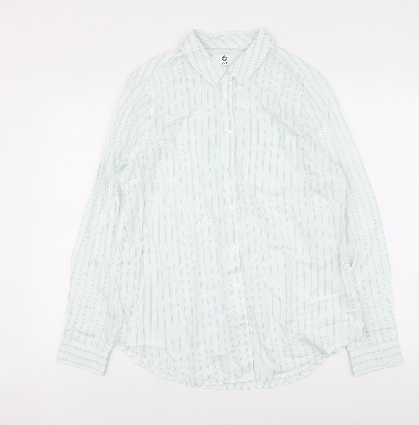TOG24 Womens White Striped Viscose Basic Button-Up Size 14 Collared