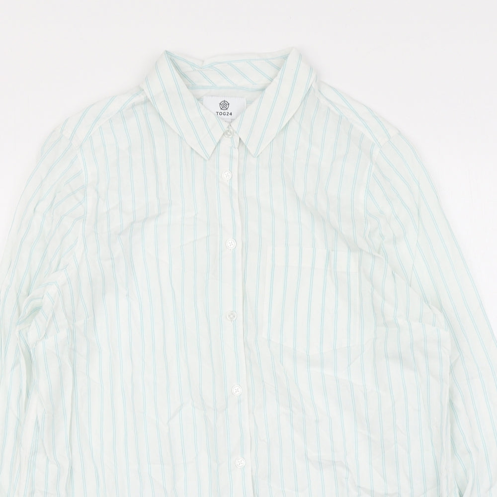 TOG24 Womens White Striped Viscose Basic Button-Up Size 14 Collared