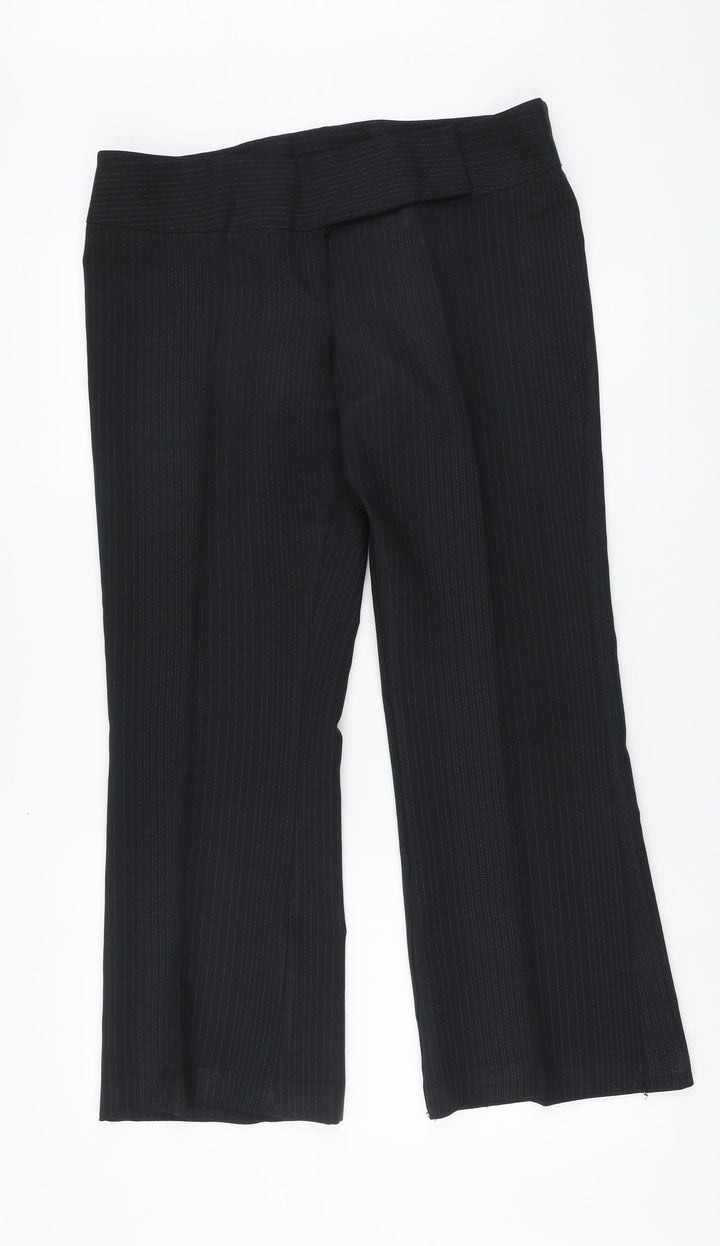 Atmosphere Womens Black Striped Polyester Trousers Size 12 L28 in Regular Button