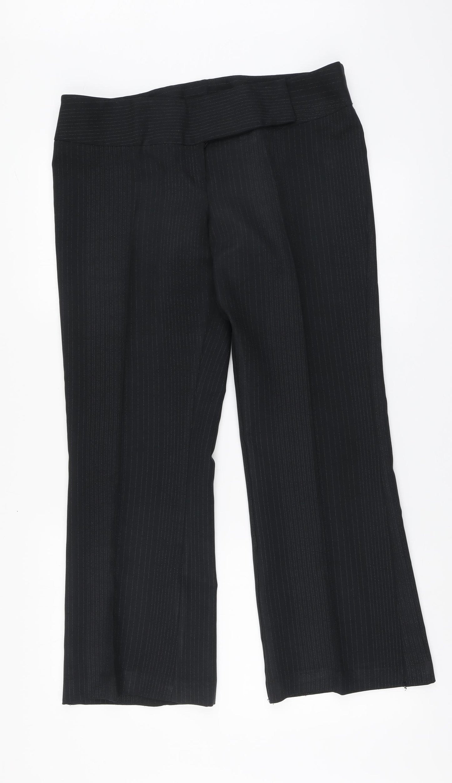 Atmosphere Womens Black Striped Polyester Trousers Size 12 L28 in Regular Button