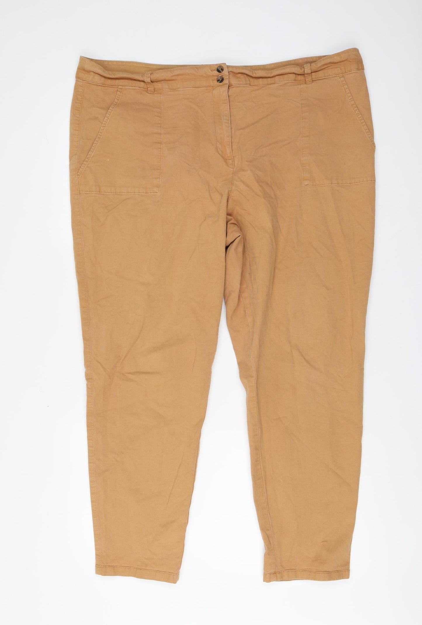 TU Womens Brown Cotton Trousers Size 20 L28 in Regular Button