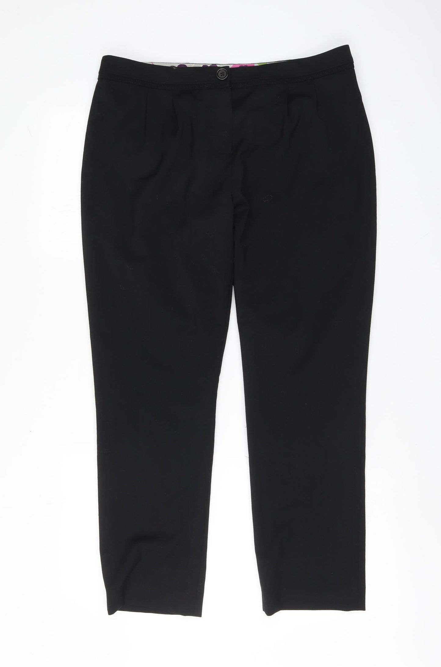Boden Womens Black Wool Chino Trousers Size 12 L27 in Regular Button