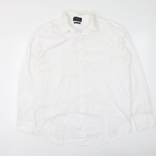 F&F Mens White Polyester Button-Up Size 16 Collared Button