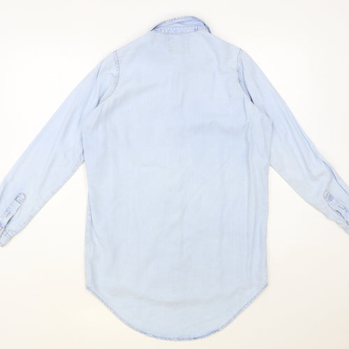 Denim Co. Womens Blue Lyocell Basic Button-Up Size 8 Collared