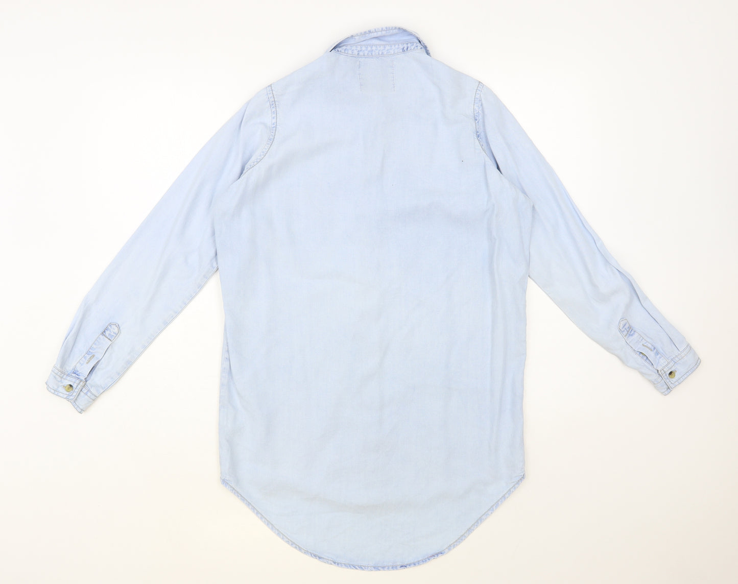 Denim Co. Womens Blue Lyocell Basic Button-Up Size 8 Collared