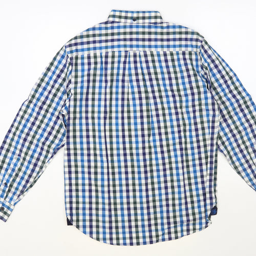 Blue Harbour Mens Blue Check Cotton Button-Up Size S Collared Button