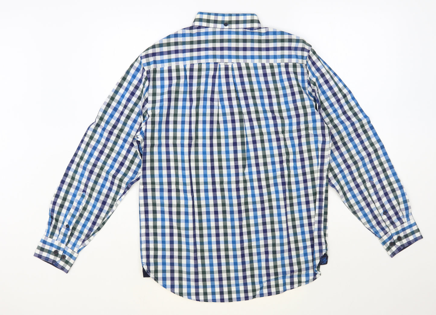 Blue Harbour Mens Blue Check Cotton Button-Up Size S Collared Button