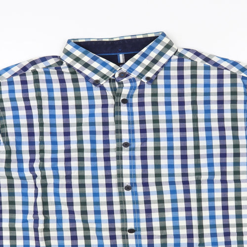 Blue Harbour Mens Blue Check Cotton Button-Up Size S Collared Button