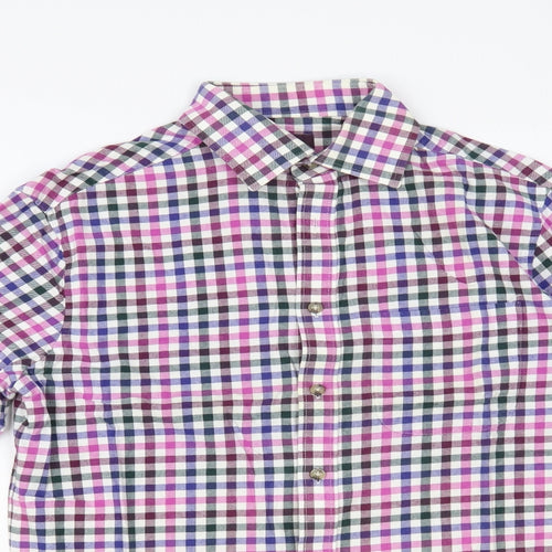 Marks and Spencer Mens Multicoloured Check Cotton Button-Up Size 14.5 Collared Button