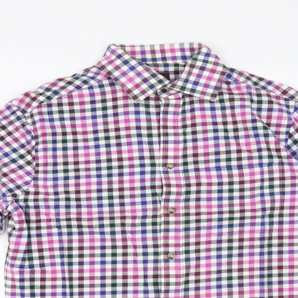 Marks and Spencer Mens Multicoloured Check Cotton Button-Up Size 14.5 Collared Button